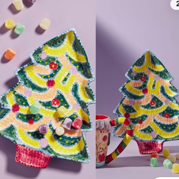 Anthropologie Nathalie Lete Christmas Tree Dessert Plate - Picture 2 of 8